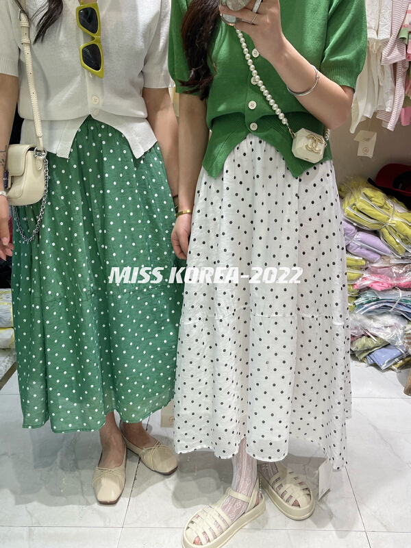 [Miss Korea] retro elastic waist wave point medium length skirt 6623# HBx