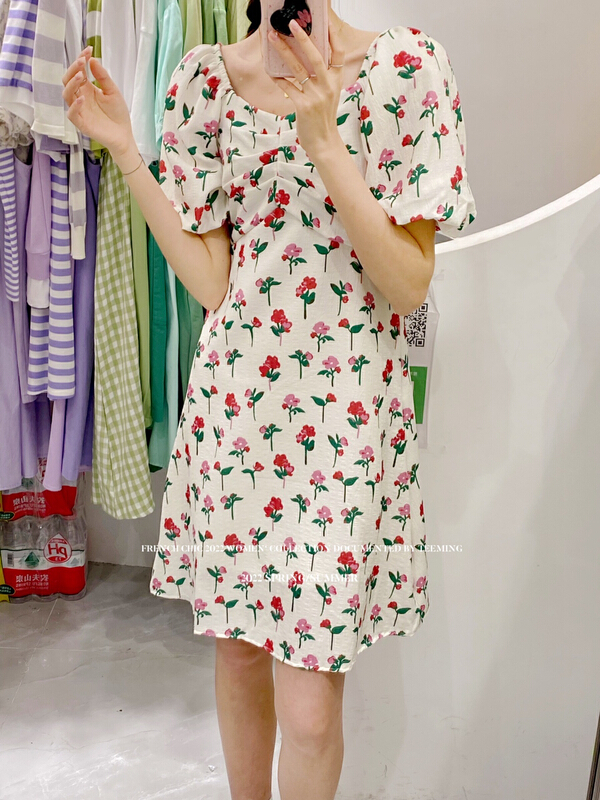 goods in stock! [teem ing] ins gentle wind square neck floral dress 22t229# hjy