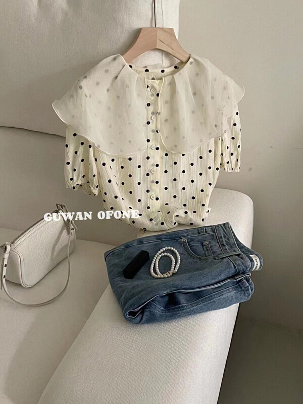 goods in stock! New in early summer! [G.W] Korean version small fresh wave Dot Shirt 5291# zxx