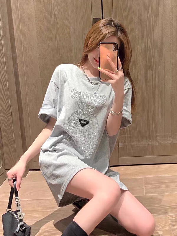 New in early summer! [wlady] Korean ins style hot drill bear short sleeve T-shirt b180# WTT