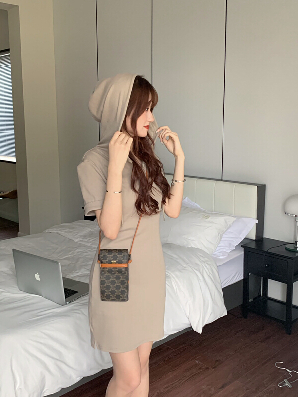 [as] zipper hooded Hip Wrap Dress 6554# hjy