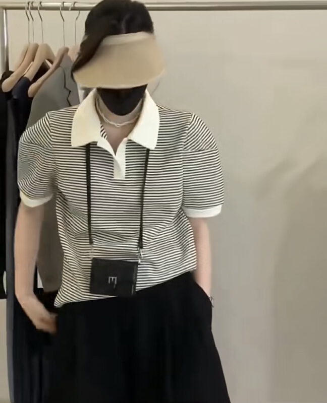 [malt] bubble sleeve stripe fashion short sleeve T-shirt 3103# XYJ