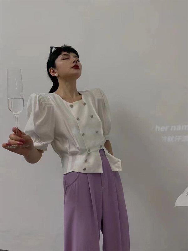 【 ESU 】 double breasted square neck temperament shirt 3809# ozq