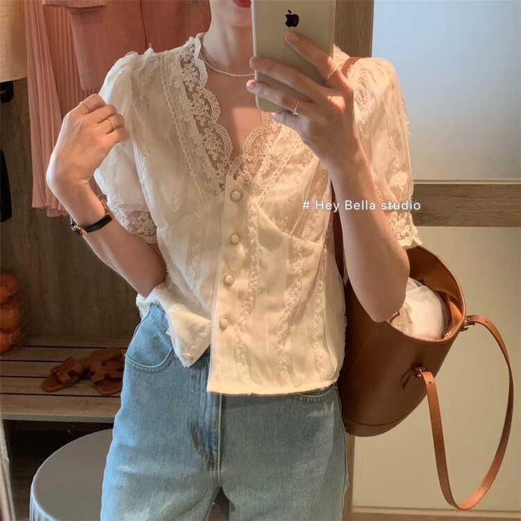[hey Bella] V-neck single breasted comfortable shirt 2803# ll
