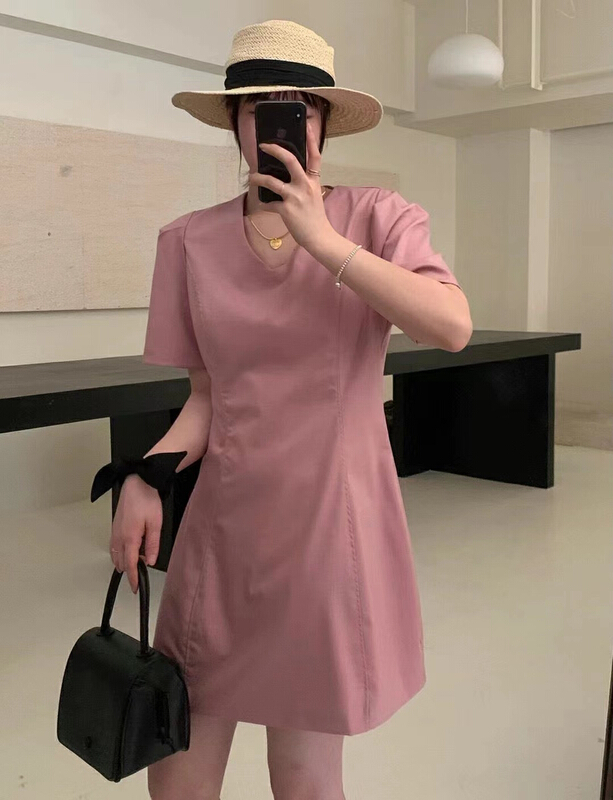New in early summer! [RS] simple solid V-neck dress dh1089# XYY