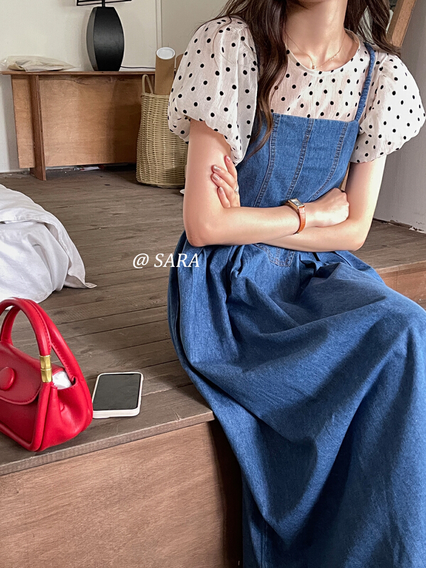 New in early summer! [Sara] French retro wave point bubble sleeve blouse (excluding matching) 90003# lwy