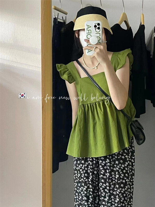 goods in stock! [free studio] Korean version small fresh fly sleeve shirt 2209# hjy