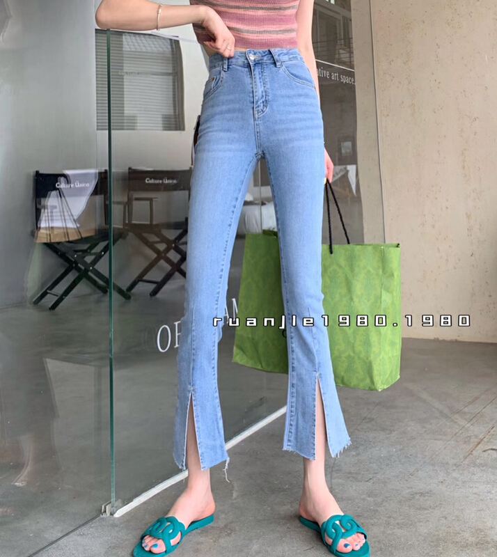 Original price 122.82! [1980] slim fit, versatile, thin front slit, slightly flared jeans 80128# zyh