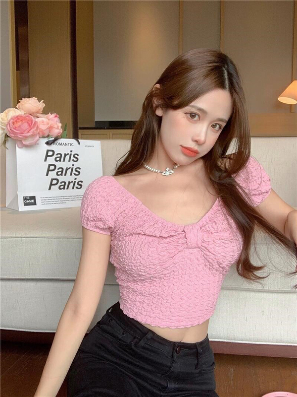 [ul-2] sexy hot girl bow pleated blouse 6156# JJ