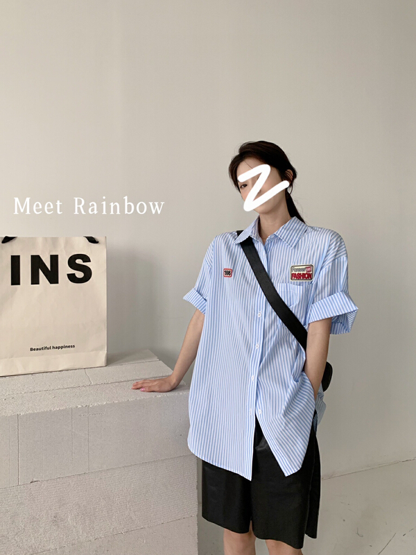 [Meet Rainbow] striped commuter casual versatile shirt 28717# LSL