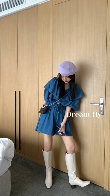 goods in stock! New in early summer! [dream fly] Korean ruffled denim Jumpsuit 61162# XJ