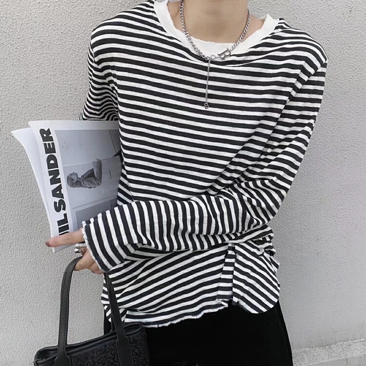 [WP / Yinuo] casual stripe loose sunscreen shirt w835# zxl