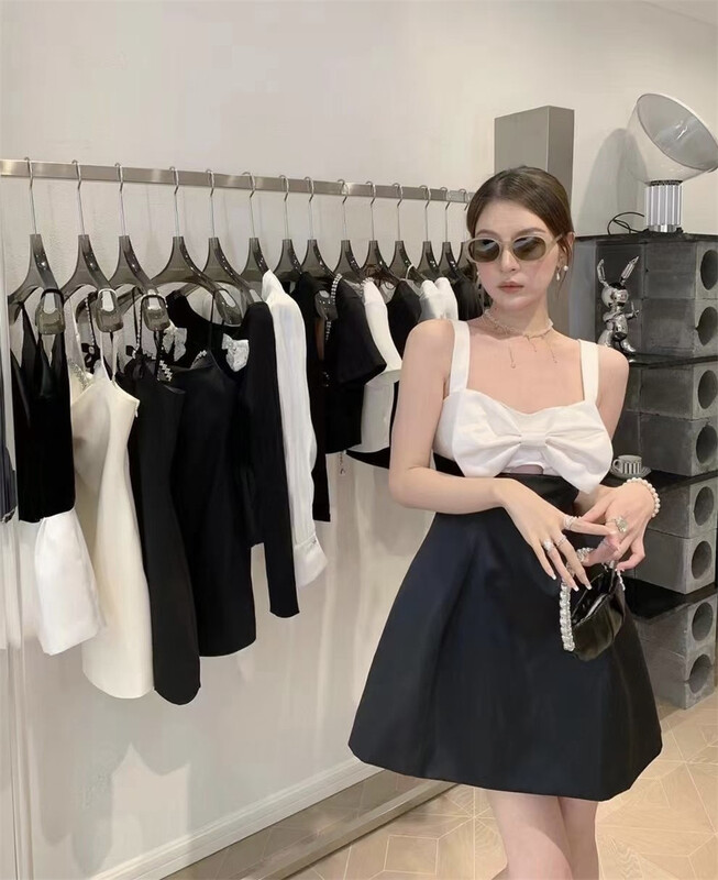[pop & way] little woman looks thin, bow suspender dress 9915# JJ