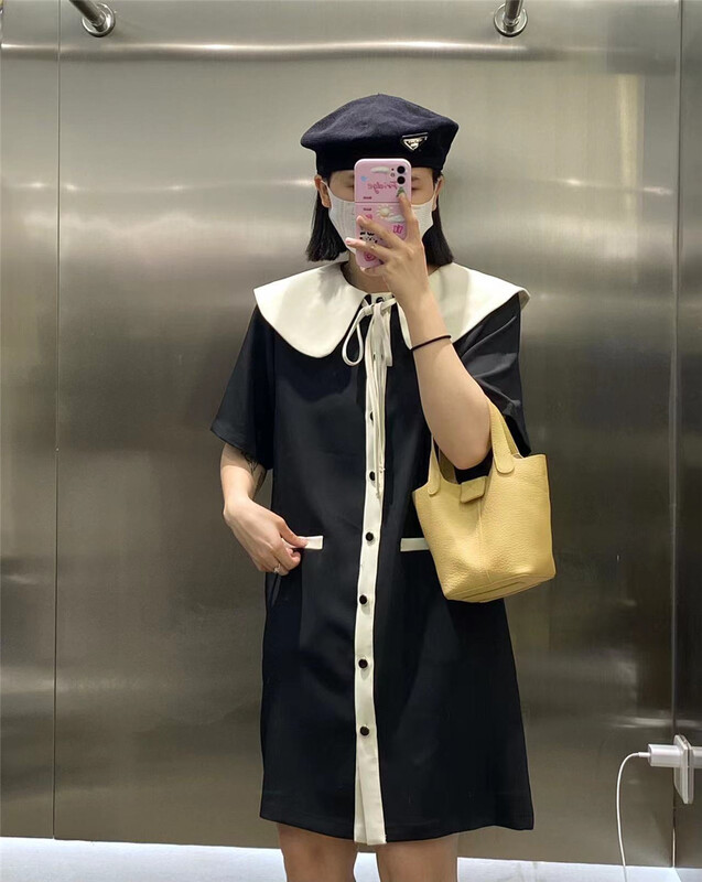 [we home] color blocking single breasted comfortable Korean dress 2220# L