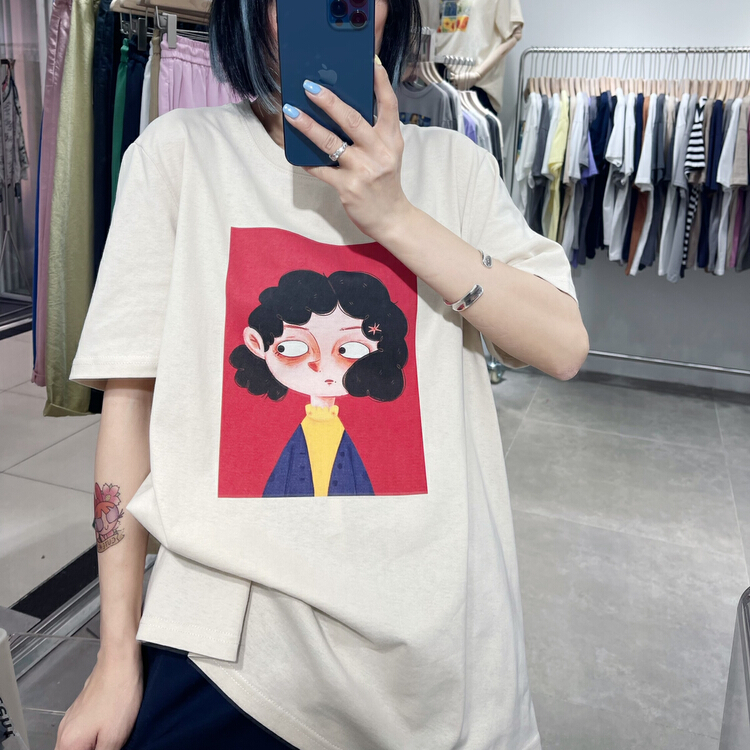 [two percent] Korean sweet curly girl short sleeve T-shirt 1005# LSL