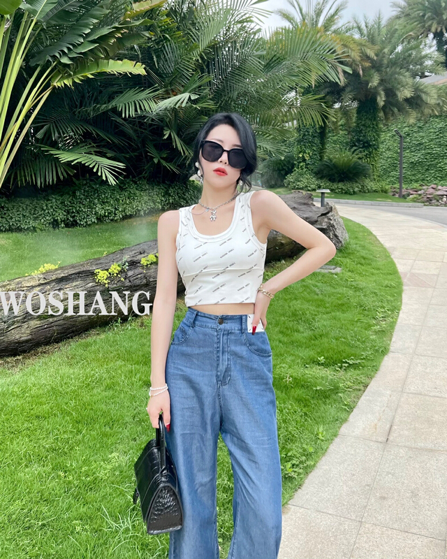[woshang] fashionable letter printed Pullover vest / sling a-291\xyj