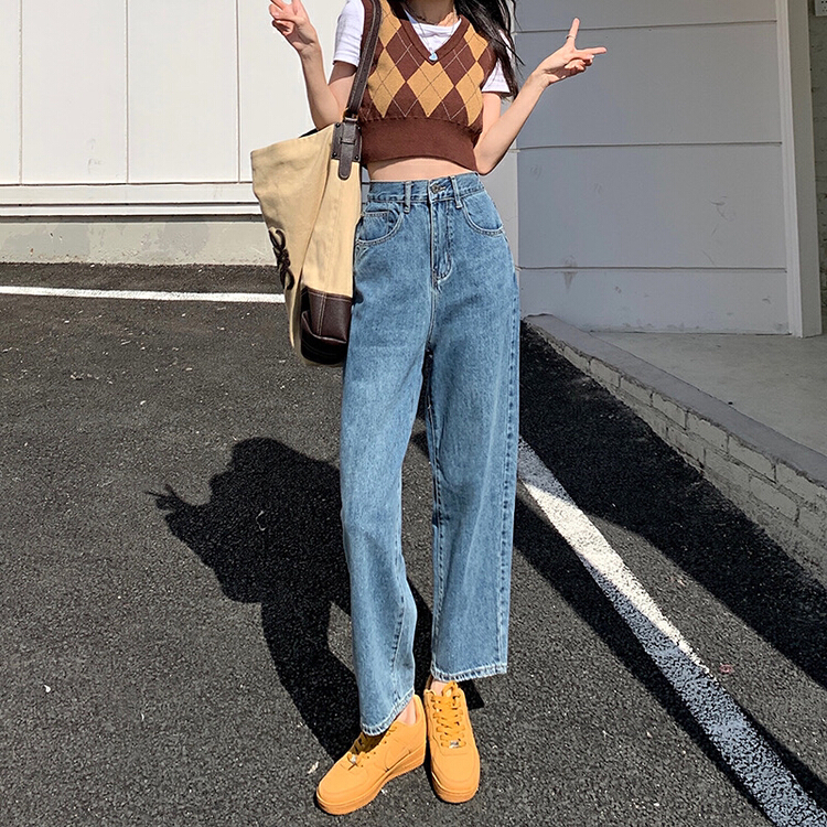New year in early spring! [timely rain] Han Feng ins Retro High Waist loose and thin straight jeans (only jeans) 00063# YYW