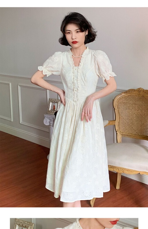 New in early summer! [Mimosa] Korean sweet V-neck hollow out dress 1210# hjy