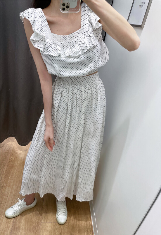 goods in stock! New in early summer! [angelyue] wave point fashion aging shirt + high waist skirt suit 071cy# LSL