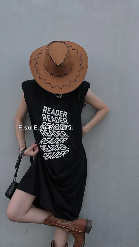 [e.su] letter printed hollowed out vest dress 3823# ozq
