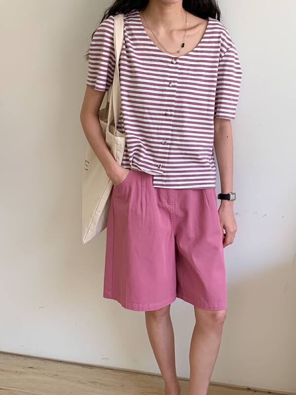 [Tn] striped Versatile Single breasted knit cardigan t3156-1# cqw