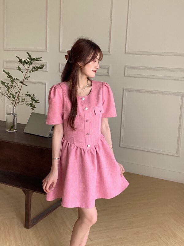 [as] gentle little fragrant love button dress 6558# hjy