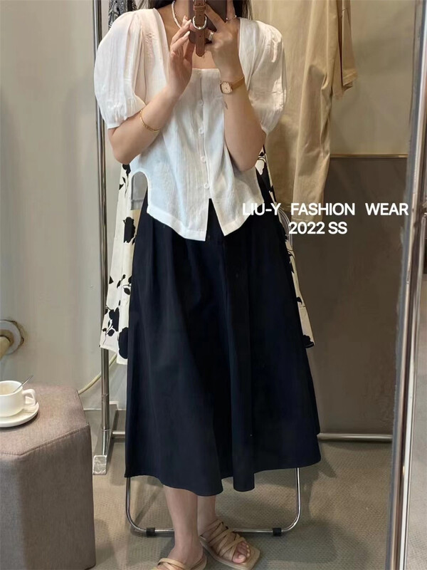 goods in stock! [Liu. Y] single breasted square neck comfortable shirt (shirts only) 6181# ll
