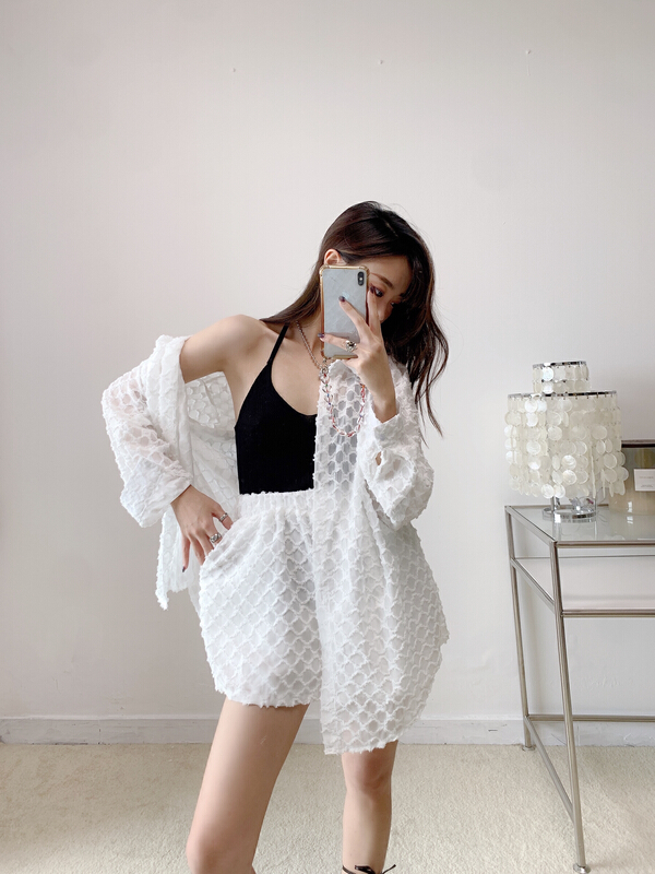 [Vanessa] Korean single pocket sunscreen shirt + slim casual pants set 6190# ozq