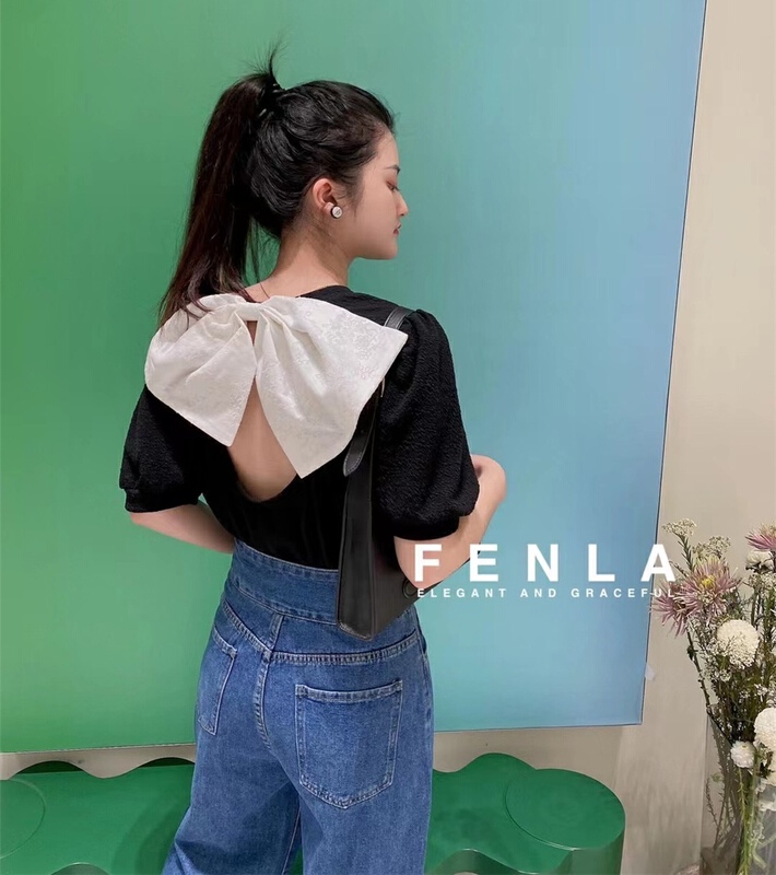 New in early summer! [fenla] back bow fashion versatile short sleeve T-shirt 3992# XYJ