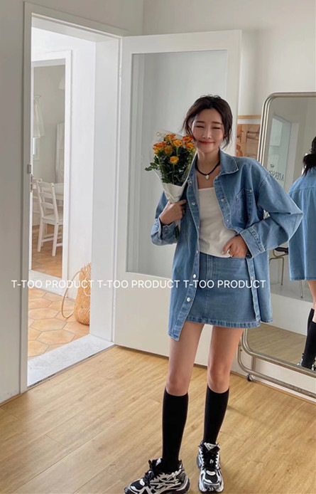 New year in early spring! [t-too] single breasted shirt + lady skirt set 882886# LSL