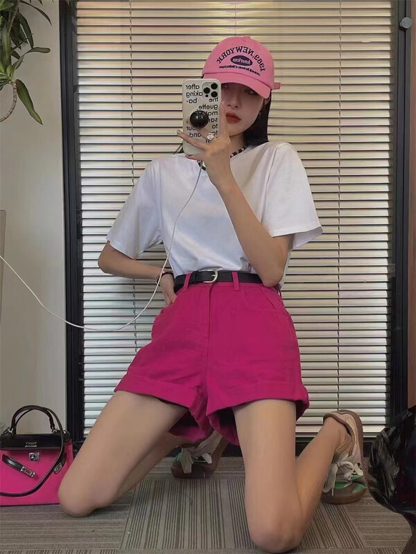 [Zhuozi] Korean pure color slim casual shorts (with belt) 9006# hjy