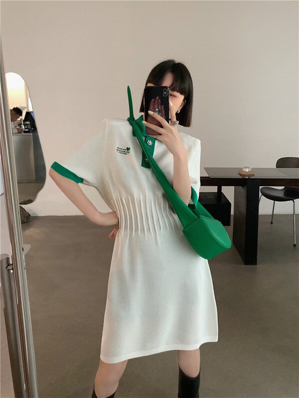 [DTU] casual Polo neck knitted slim dress 32989# LSL