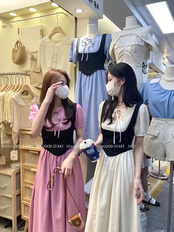 [GS. Good star] Korean style simple Vest + round neck waist dress suit 22265# hjy