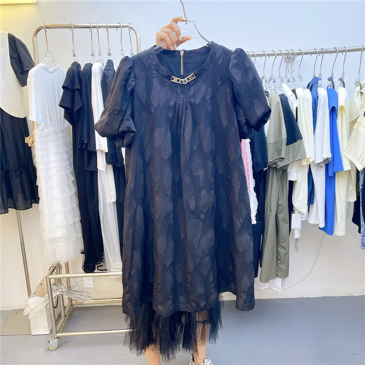 [yayirou] French Hepburn Style Bubble Sleeve Dress 5981# zyh