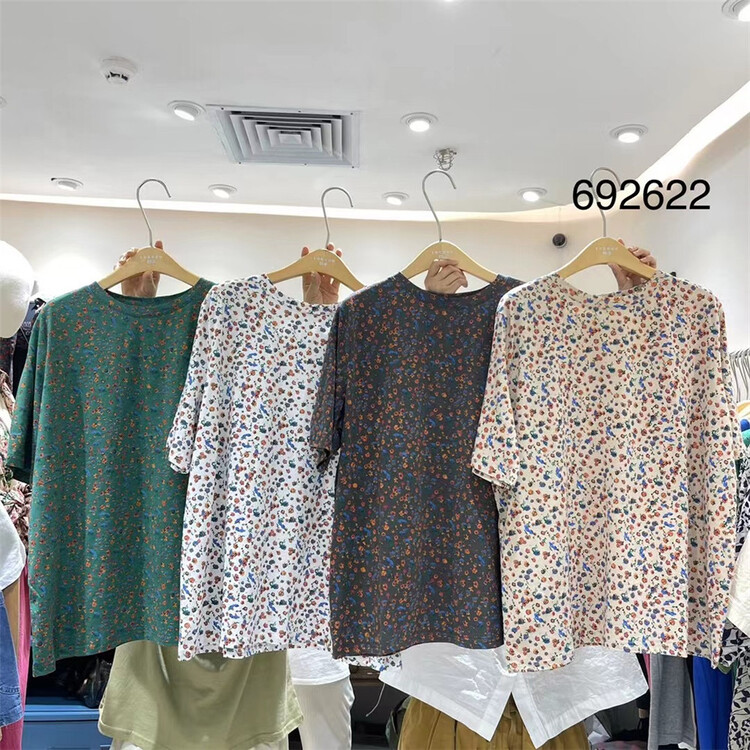 [twenty printed wood] Japanese loose and versatile printed short sleeve T-shirt 692622# L