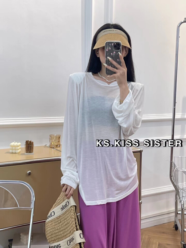 New in early summer! [KS] simple solid color sunscreen long sleeve T-shirt 22106# ozq