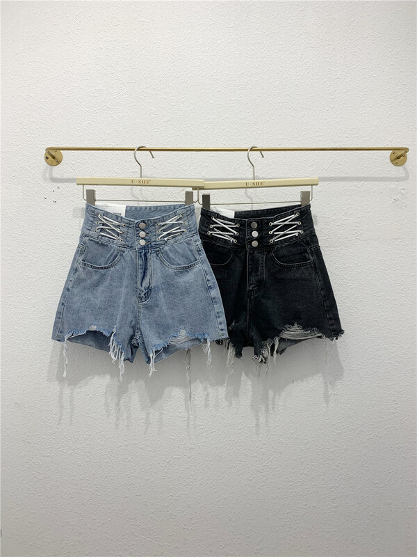 [u.she] Korean high waist thin denim shorts 89258# cqw