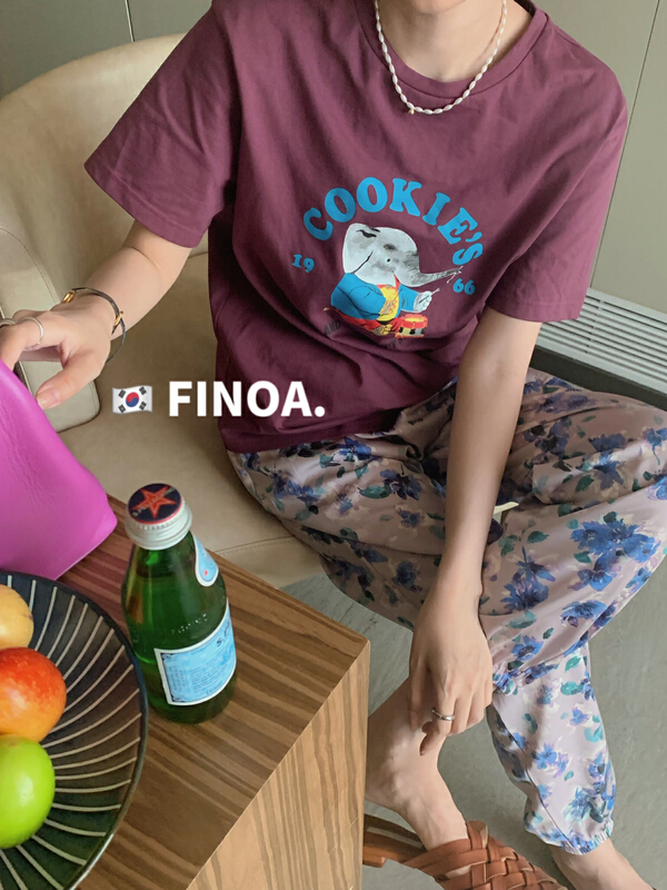 New in early summer! [finoa] Korean casual cartoon printed short sleeve T-shirt 10429# CLS