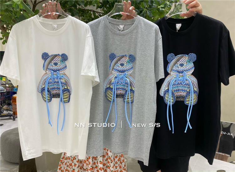 [NN] Korean round neck colorful bear short sleeve T-shirt 9591# XYY