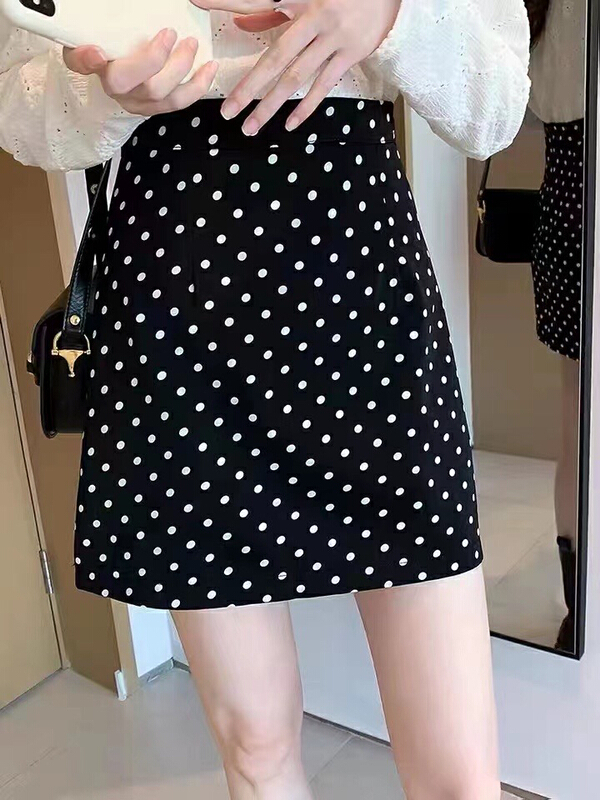 [Tongtong] high waist and thin A-shaped wave point skirt 063# hjy