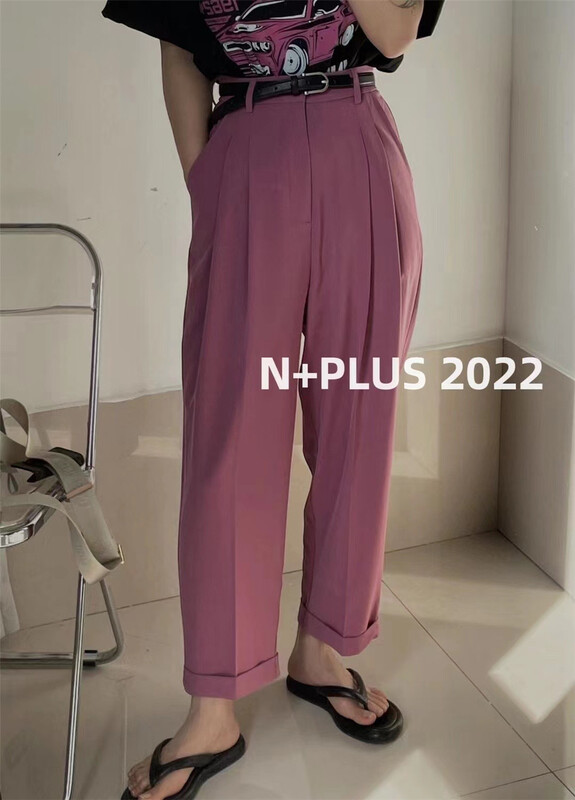 [n + Plus] straight tube solid color versatile trousers (with belt) 22059# ozq