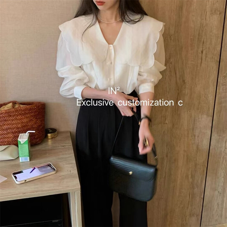 [in] simple solid color loose large lapel shirt b885# ZSY