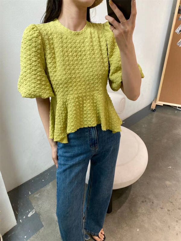 [modern 197] Korean version solid color pleated shirt 8969# hyy