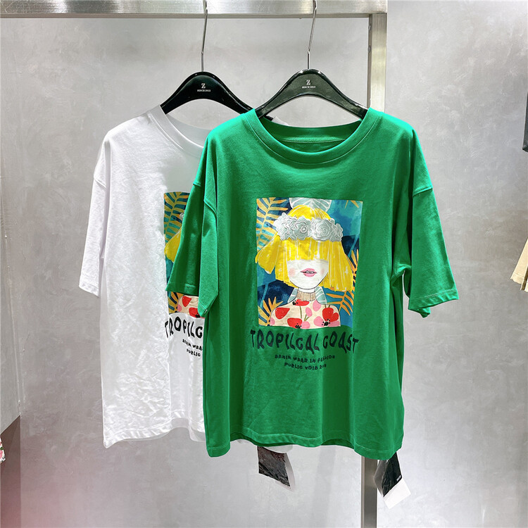 goods in stock! New year in early spring! [Zia] Korean loose pattern printed short sleeve T-shirt 220696# zyh