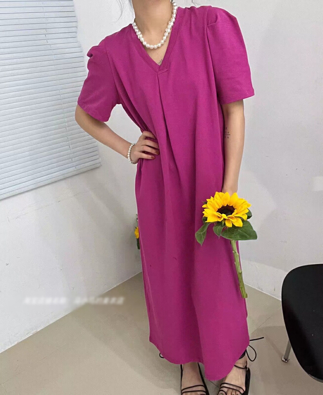 New in early summer! [rich Papa] Korean V-neck bubble sleeve net color dress l030# zxx