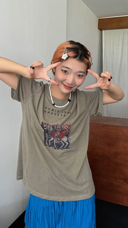 [two percent] retro Korean simple short sleeve T-shirt 9937# LSL