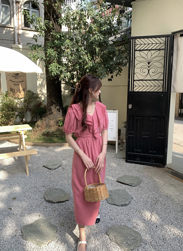 [as] fresh V-neck Ruffle Dress 6524# HBx