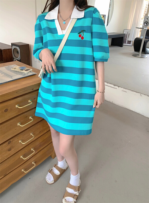 [f · P] striped cherry embroidery dress 6a305# HBx