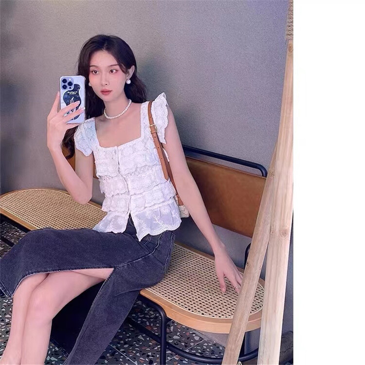 goods in stock! [fne fne] fashion temperament lace splicing sleeveless shirt 0032# WPL