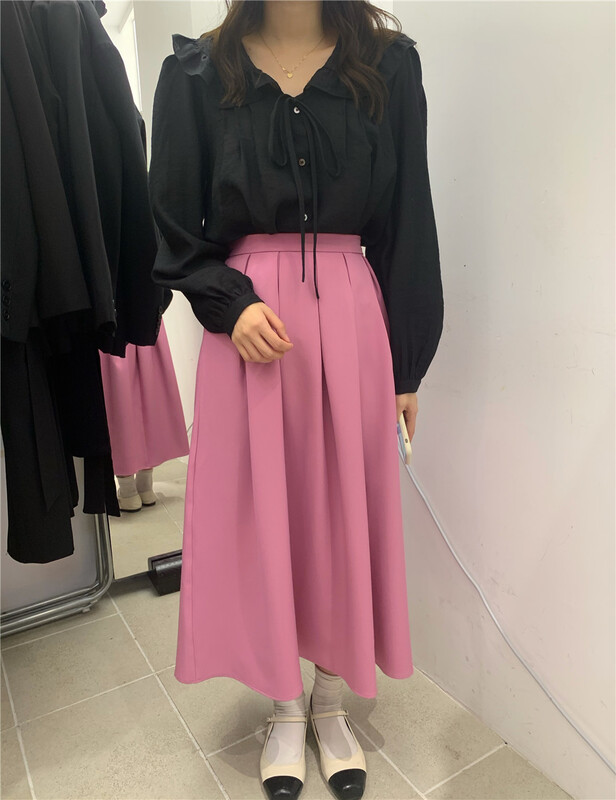 [wanna] solid color versatile elastic waist skirt 89005# cqw